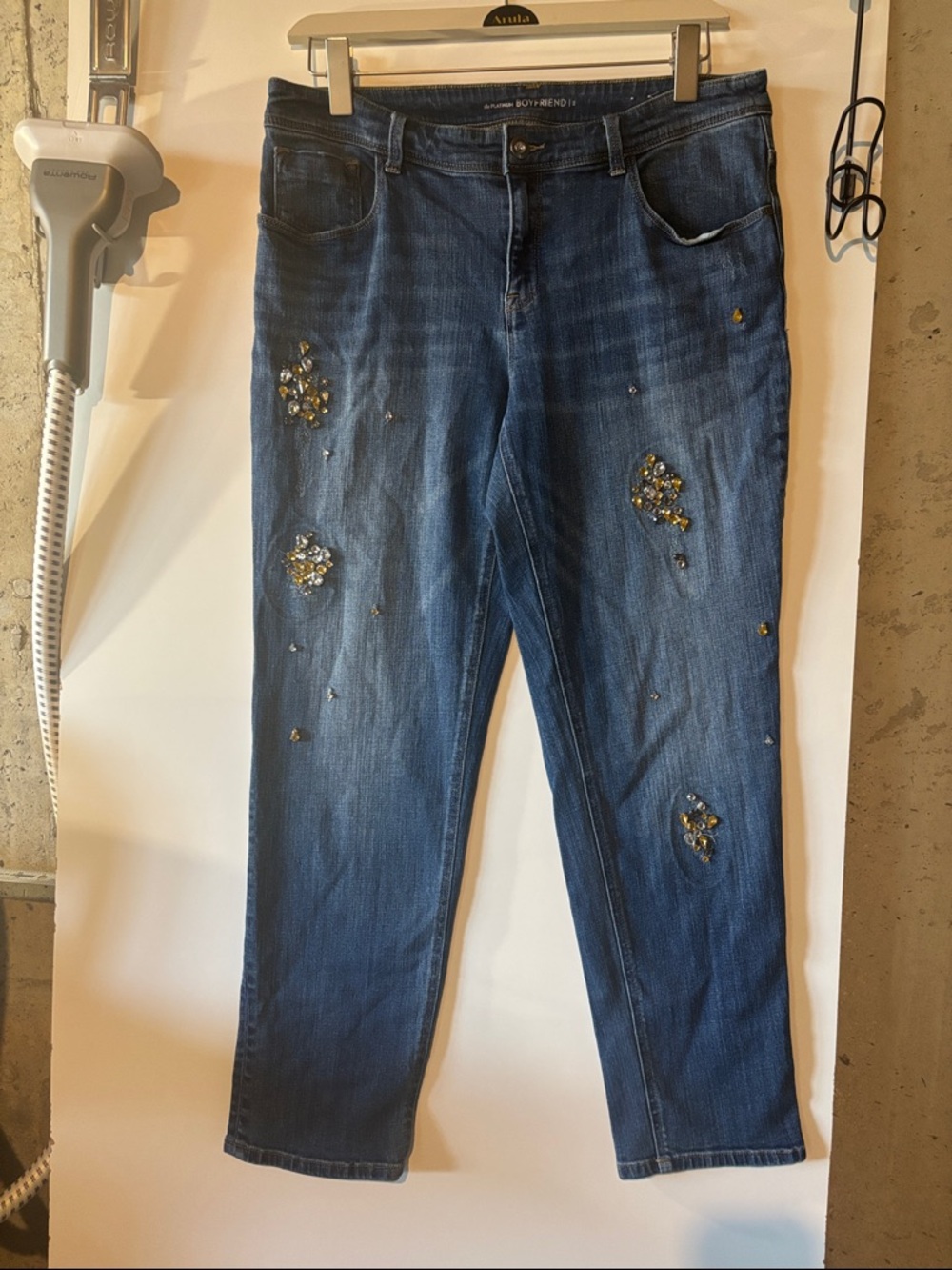 Chico's Dark Blue Embellished Boyfriend Jeans
